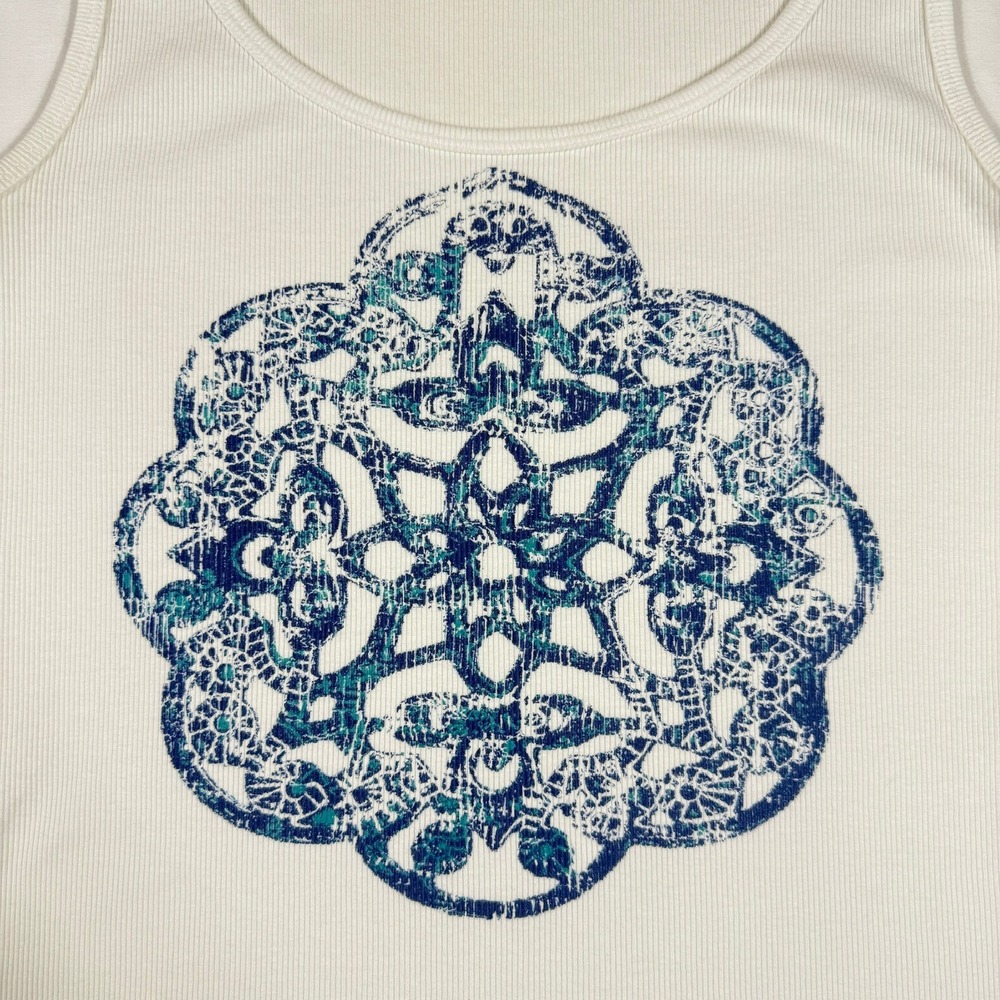 Eddie Bauer Womens Tank Top Sleveless White Blue Mandala Size M Yoga Athletic - Picture 4 of 12